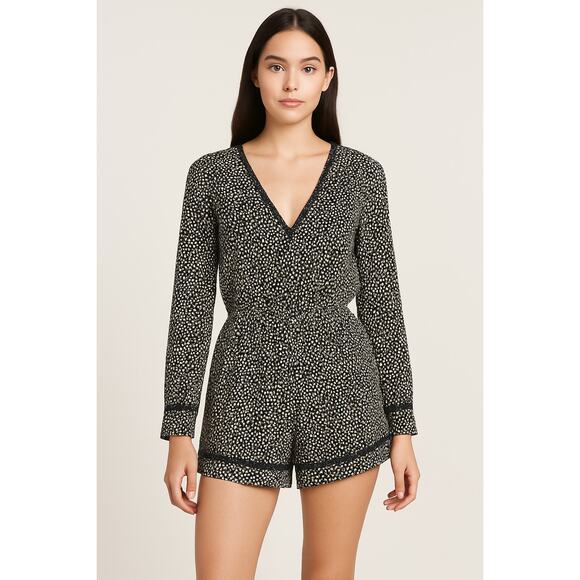 Avec Les Filles Black White Polka Dot Long Sleeve Romper XS - Picture 1 of 7